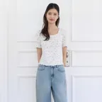 [단독] 플라워 패턴 스퀘어넥 티셔츠_T264MTS937W