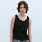 Cotton Frill Sleeveless Shirt (Black)