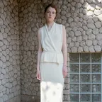 COTTON BOUCLE SLEEVELESS WRAP KNIT TOP - CREAM