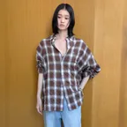 OVERSIZED Lc SHEER CHECKED SHIRT_BROWN [LC262SH02BR]