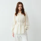 Two way off shoulder shirring blouse - cream