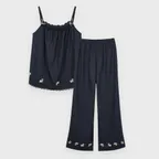 Rose Embroidered Pajama SET-UP (Dark Navy)