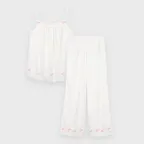 Rose Embroidered Pajama SET-UP (White)