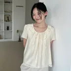 SHEER FRILL FLARE BLOUSE [ CREAM ]