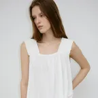Shirred Strap Jersey Top (White / Light Khaki / Dark Gray)