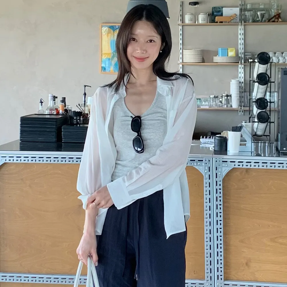 [영은 착용][3차 리오더]Sheer Stripe Shirt[LMBFSUSH331]-Off-White