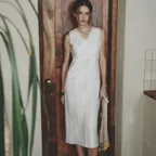 REINA lace slim long sleeveless dress_WHITE