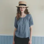 CHLOE raglan check blouse_BLUE