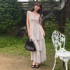 [해삐PICK] AMELIN frill dot long dress_BEIGE