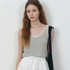 Linen tencel blend stripe knit sleeveless_Ivory