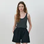 Linen tencel blend stripe knit sleeveless_Black