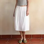 LACE UP SHIRRING SKIRT [WHITE]