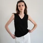Linen V-Neck Sleeveless Knit_Black 