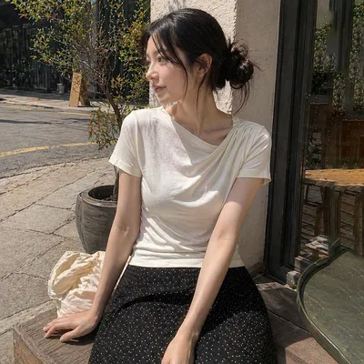 WOMAN 드레이프 셔링 저지 블라우스 [OFF WHITE] / GF2LTS527
