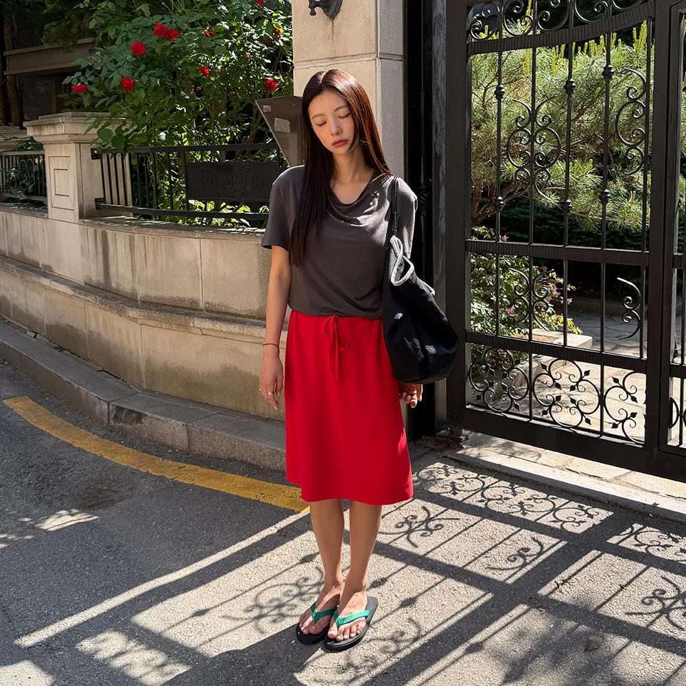[경은 PICK] Sheer Red Midi Skirt S513_63
