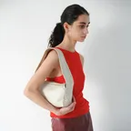 Studded Small Shoulder Bag, Leather Cream