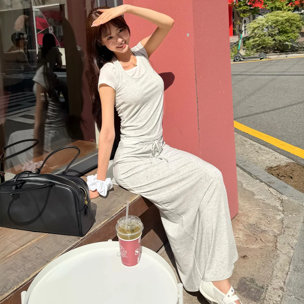 [희선 착용][3차 리오더]Jersey String Maxi Skirt[LMBFSUSK416]-Light Melange