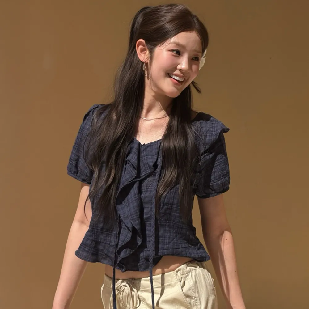 [플로우윤PICK][예약배송] Ruffle off tie blouse [FRSP07BL05]_Navy