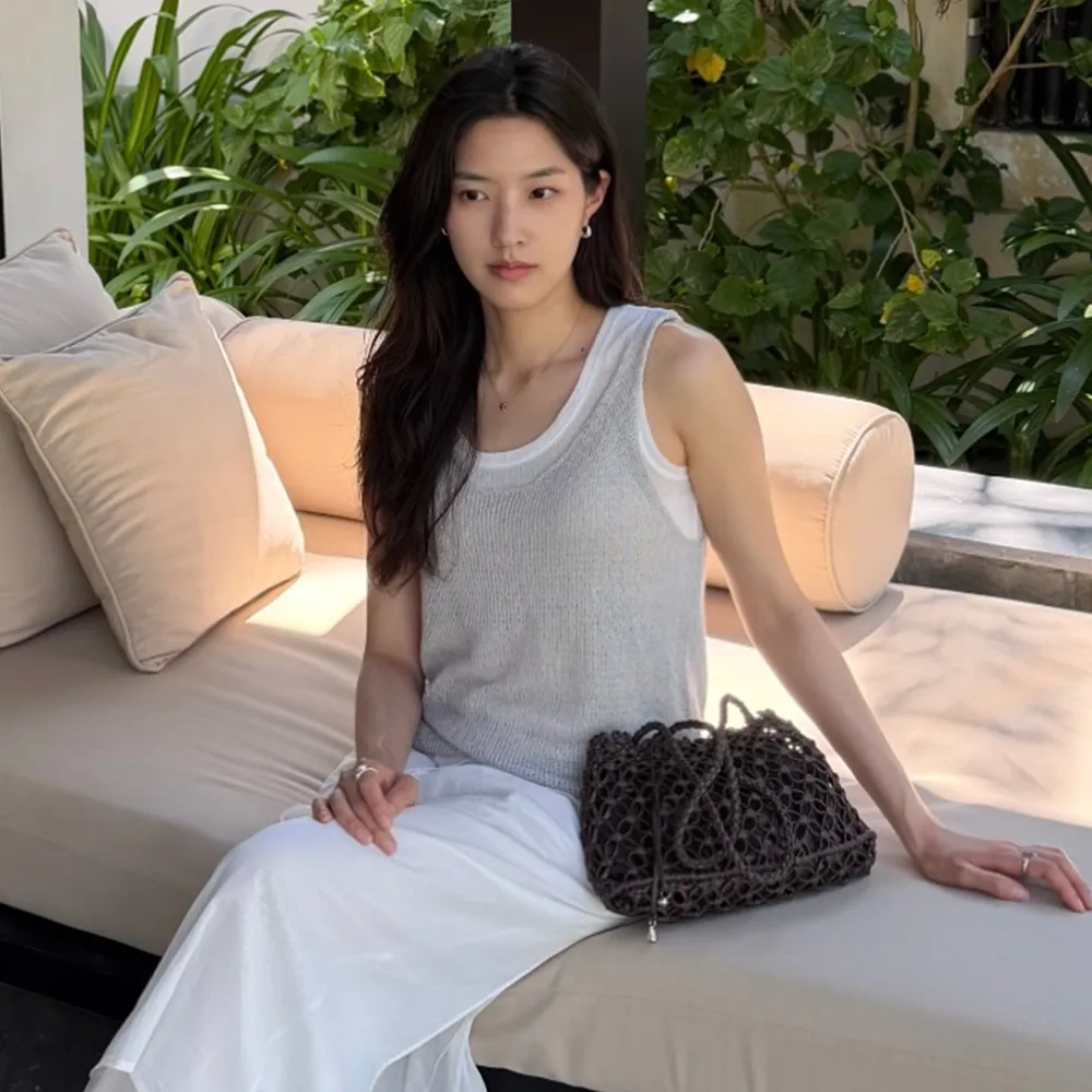 Summer Natural Knit Sleeveless Top P409_2color