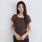 [CL-A/29단독] Square neck pintuck see through blouse - brown