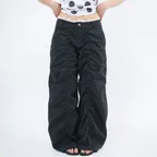LACE LAYERED WIDE PANTS - BLACK