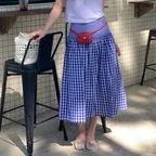 [콘, 수현 PICK] M.C Gingham Check Ruffle Full Skirt / BLUE