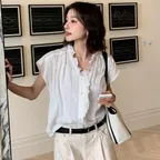 [유은 착용] TOVE RUFFLE STRIPE SHIRT (WHITE)
