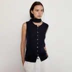 Bilo Button Sleeveless + Muffler Set (Navy)