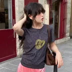 [2차 리오더] Chouetties by LUCKY CHOUETTE_Slim Fit Graphic Short Sleeve T-Shirt(dark grey) LATAX26360GYD