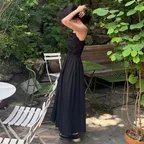 SHIRRING SLEEVELESS LONG DRESS_BLACK