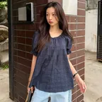 [29CM 단독][경은 PICK] 체크 자수 블라우스_Navy