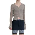(W) SILK THIN CABLE KNIT CARDIGAN (BEIGE)