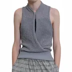(W) SHIRRING SHEER KNIT TOP (GRAY)