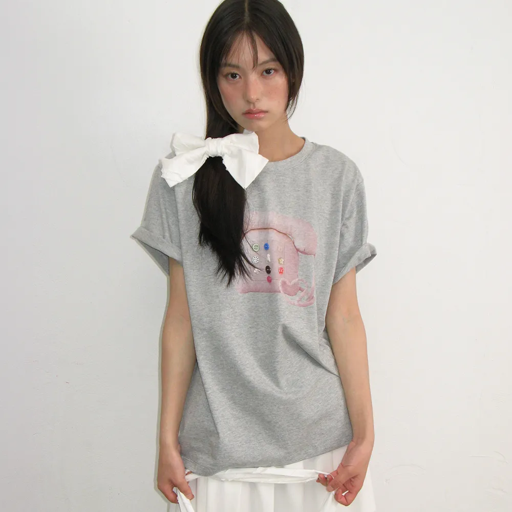 BUTTON RETRO TELEPHONE T SHIRT GREY