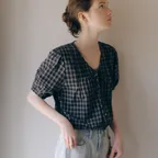 Aran Cotton Puff Blouse (Green Check)