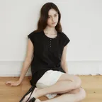 Herringbone Pintuck Blouse_Black