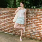 SATIN FRILLED MINI SKIRT_MINT