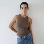 Slub Ribbed Tank_Brown