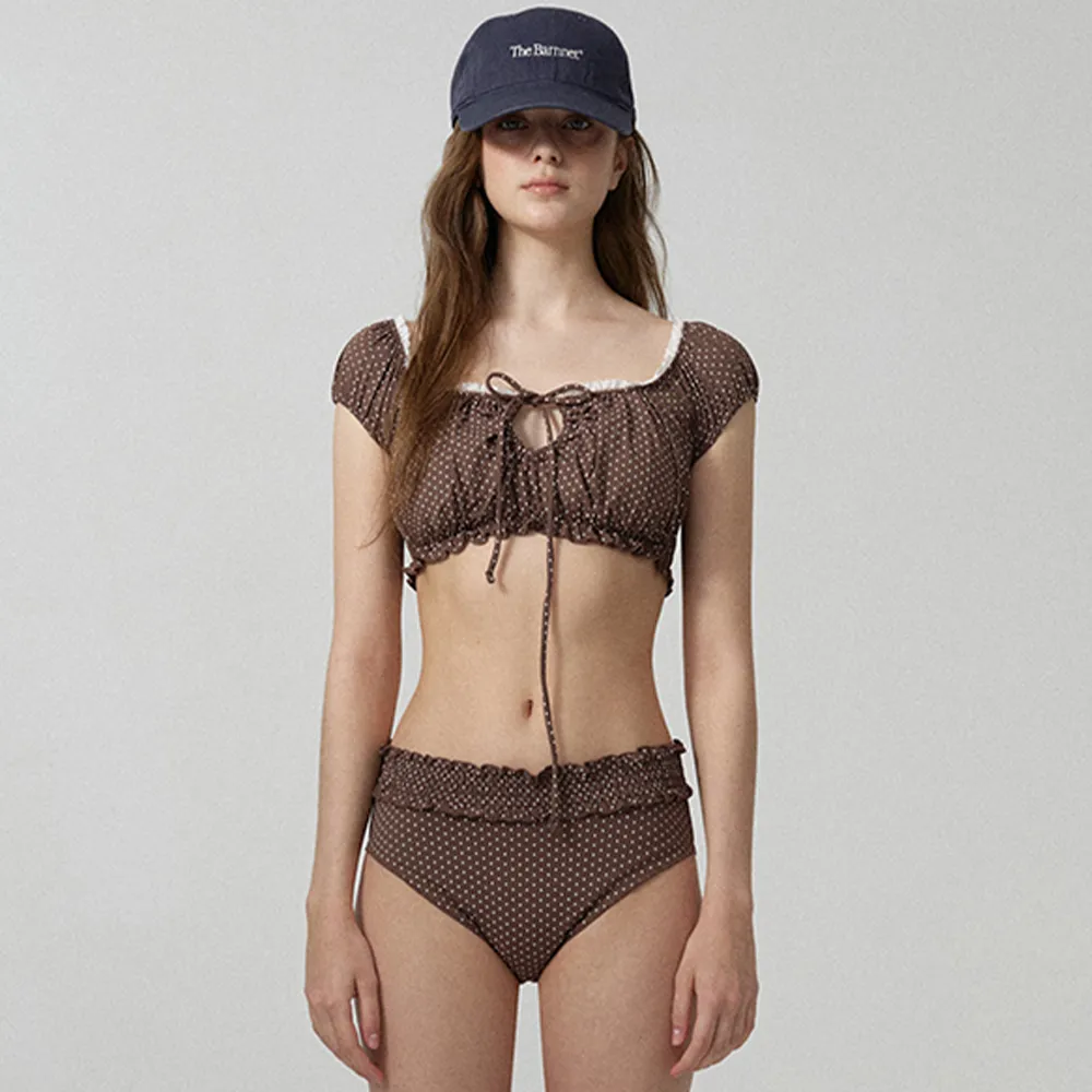 Dot Ruffle Bikini_Brown