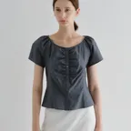 Vietta Shirring Blouse (Deep Sage)