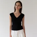 [7th]Waffle Wide Shoulder Sleeveless Black