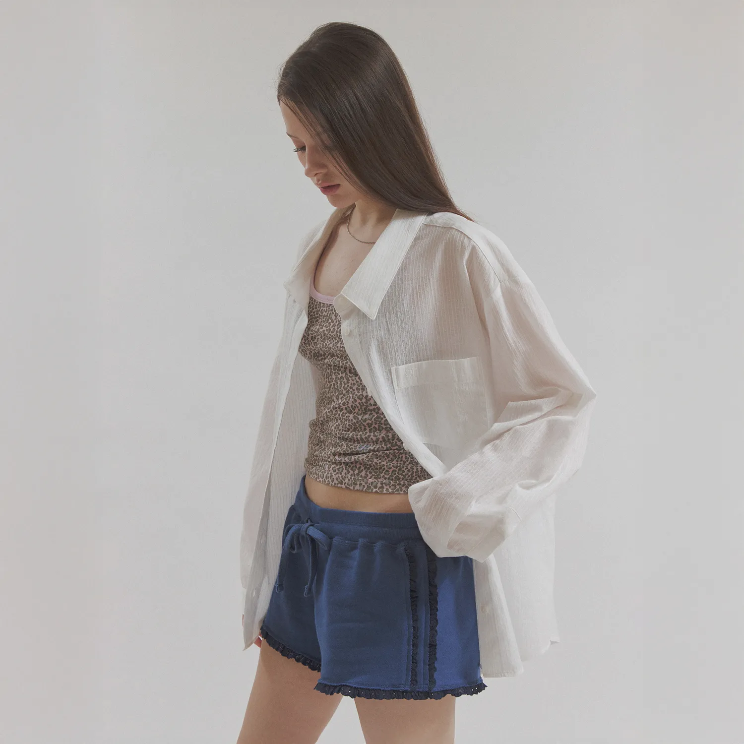 sheer stripe roll up shirts (white)
