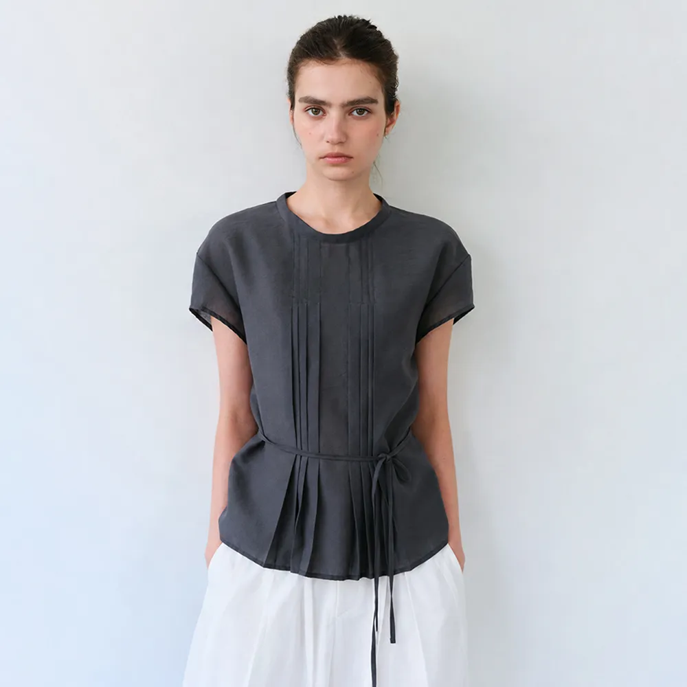 [2차 재입고] veil pleats blouse (charcoal)