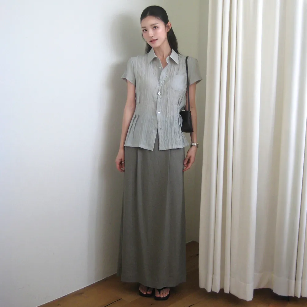 [다연 PICK] tuck maxi skirt (ash beige)