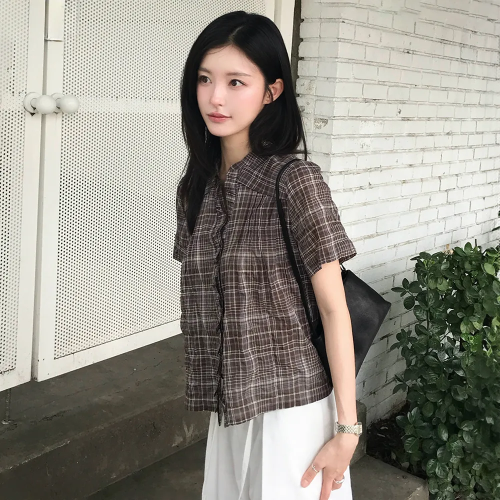 [다연 PICK][5차 재입고] lace cap blouse (brown check)