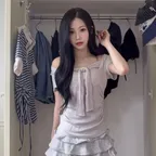[29CM 단독]레이어드 리본 타이 티셔츠 그레이