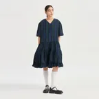 Sleeve Slit Check Half Sleeve Dress (green) LFDAM25020GRX