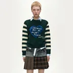 26 GIRLS HEART MESSAGE CREW-NECK SWEATER (GREEN/IVORY)