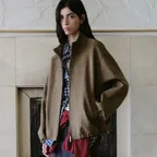 HIGH NECK SUEDE BLOUSON - KHAKI