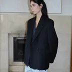 WOOL BLEND DOUBLE BLAZER - BLACK